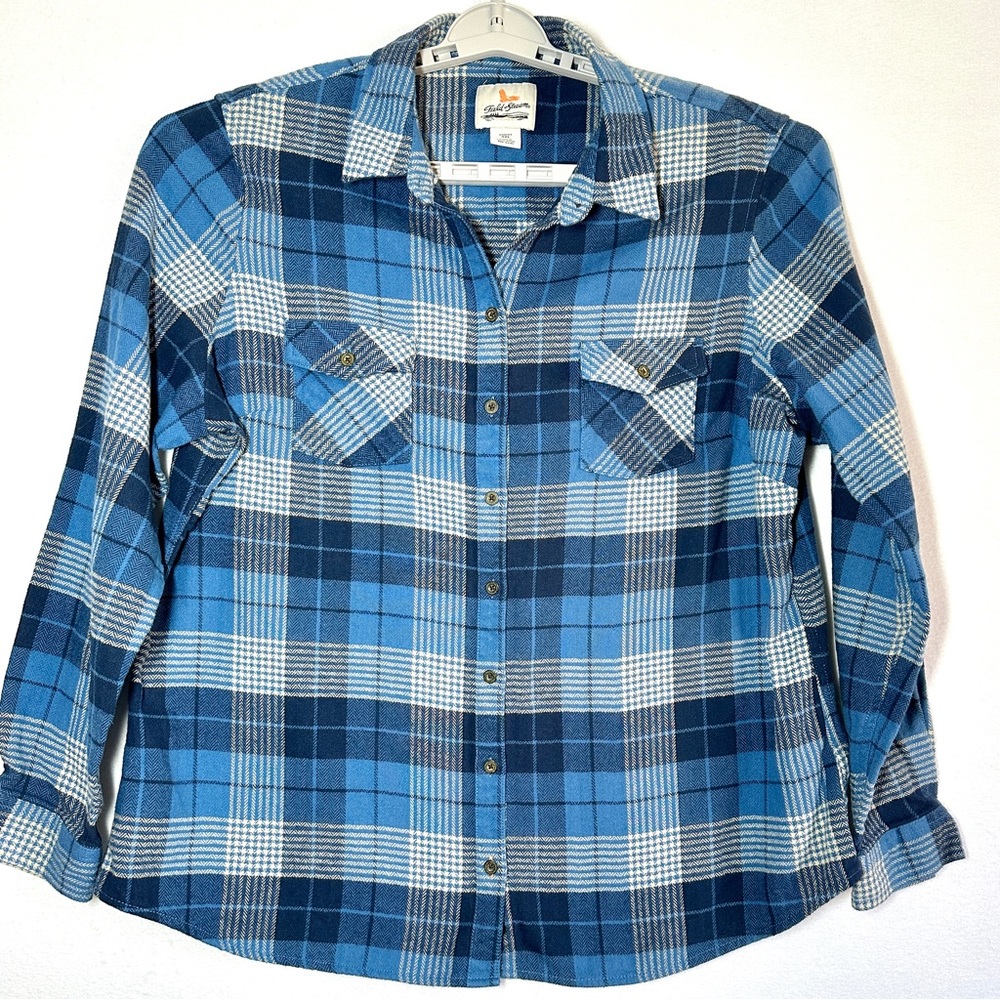 Field & Stream Ladies Flannel Shirt 3XL Blue 100% Cotton Button Up Plaid